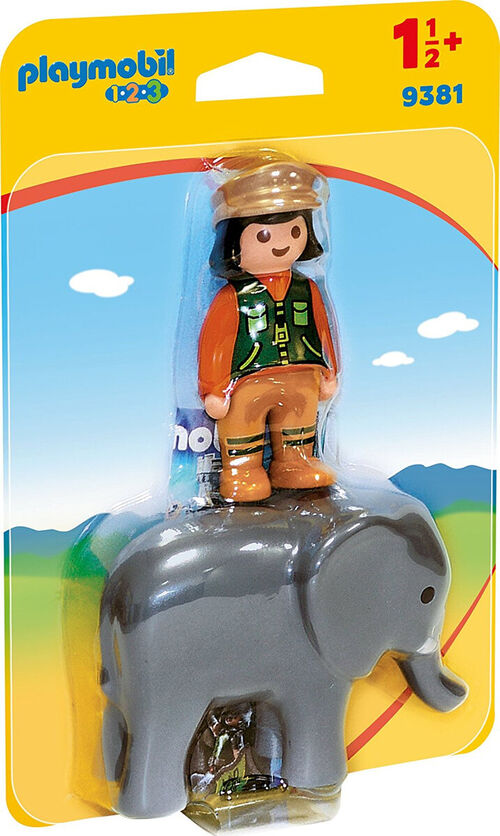 PLAYMOBIL 1.2.3  - CUIDADORA CON ELEFANTE