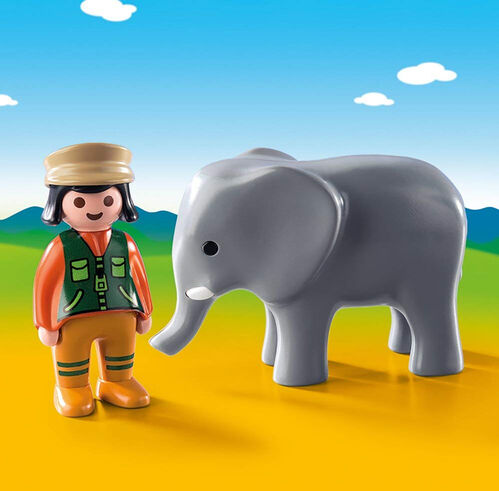 PLAYMOBIL 1.2.3  - CUIDADORA CON ELEFANTE