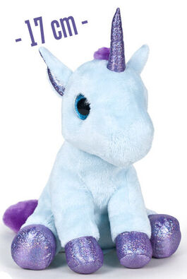 PELUCHE UNICORNIO COLOR AZUL SENTADO 17 CM