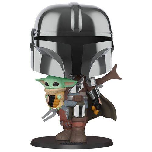 FUNKO POP! THE MANDALORIAN - EL MANDALORIANO CROMADO CON EL NIO 25 CM