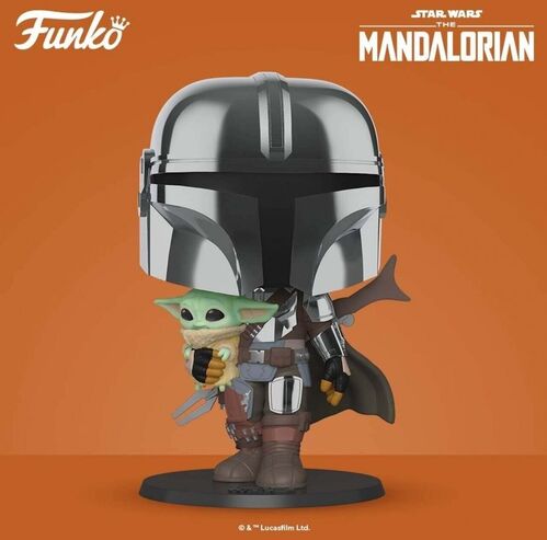 FUNKO POP! THE MANDALORIAN - EL MANDALORIANO CROMADO CON EL NIO 25 CM