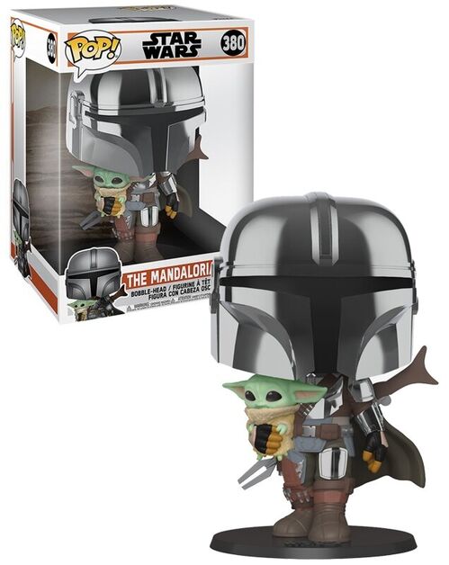 FUNKO POP! THE MANDALORIAN - EL MANDALORIANO CROMADO CON EL NIO 25 CM