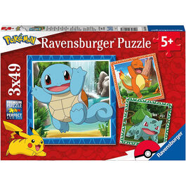 RAVENSBURGER PUZLE POKÉMON: CHARMANDER, BULBASAUR Y SQUIRTLE 3 X 49 PIEZAS