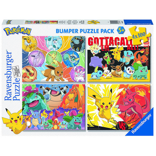 RAVENSBURGER - PUZLE POKMON BUMPER PACK 4 x 100 PIEZAS