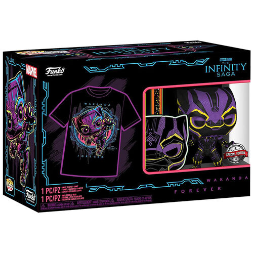 CAMISETA FUNKO POP AND TEE - BLACK PANTHER (BLACK LIGHT) EXCLUSIVO + CAMISETA TALLA M