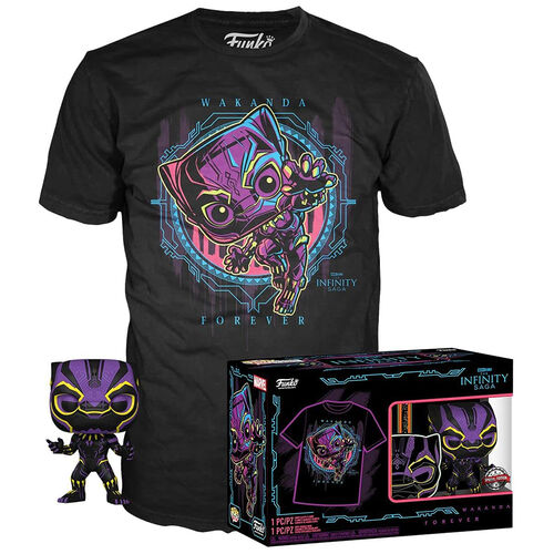 CAMISETA FUNKO POP AND TEE - BLACK PANTHER (BLACK LIGHT) EXCLUSIVO + CAMISETA TALLA M