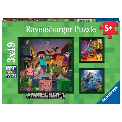 RAVENSBURGER - PUZLE MINECRAFT BIOMAS 3 x 49 PIEZAS