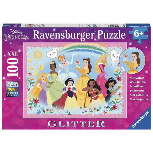 RAVENSBURGER - PUZLE PRINCESAS DISNEY CON PURPURINA 100 PIEZAS XXL