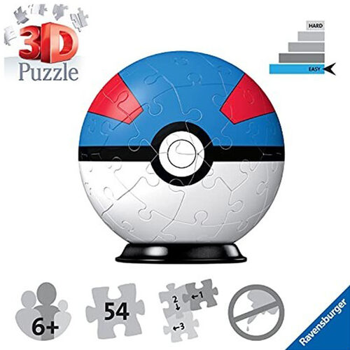 RAVENSBURGER PUZLE 3D POKMON POKBALL AZUL (SUPERBALL) 54 PIEZAS