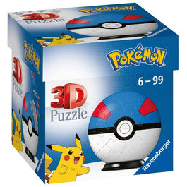 RAVENSBURGER PUZLE 3D POKÉMON POKÉBALL AZUL (SUPERBALL) 54 PIEZAS