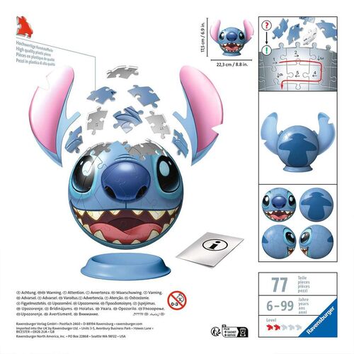 RAVENSBURGER PUZZLE 3D STITCH CON OREJAS 72 PIEZAS