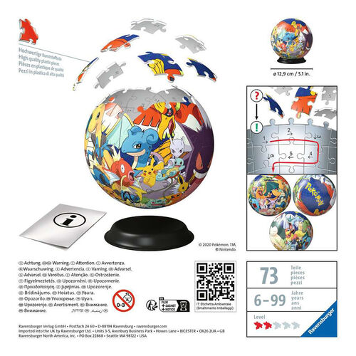 RAVENSBURGER PUZLE 3D POKEMON POKEBALL 72 PIEZAS