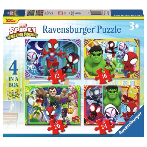 RAVENSBURGER 4 PUZLES PROGRESIVOS SPIDEY Y SU SUPEREQUIPO 12/16/20/24 PIEZAS