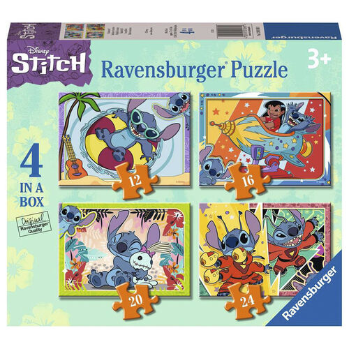 RAVENSBURGER 4 PUZLES PROGRESIVOS DE DISNEY STITCH 12/16/20/24 PIEZAS