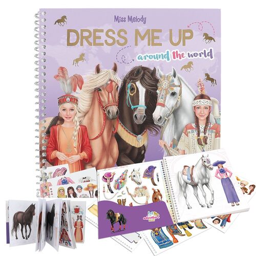 TOP MODEL CUADERNO DE PEGATINAS DRESS ME UP VUELTA AL MUNDO A CABALLO