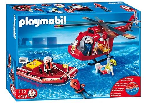 PLAYMOBIL- HELICPTERO Y LANCHA DE SALVAMENTO MARTIMO