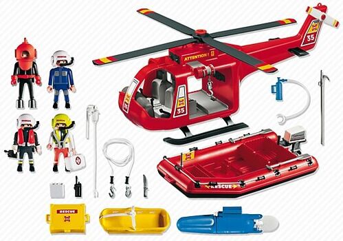 PLAYMOBIL- HELICPTERO Y LANCHA DE SALVAMENTO MARTIMO