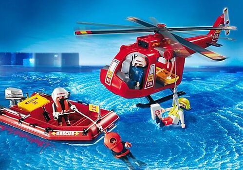 PLAYMOBIL- HELICPTERO Y LANCHA DE SALVAMENTO MARTIMO