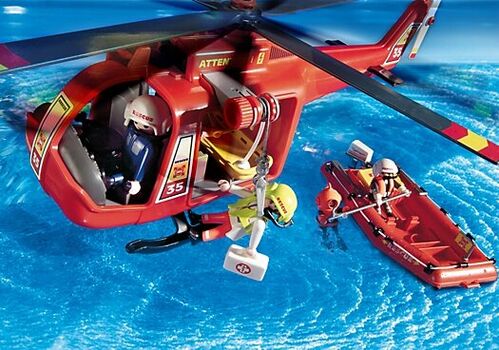 PLAYMOBIL- HELICPTERO Y LANCHA DE SALVAMENTO MARTIMO