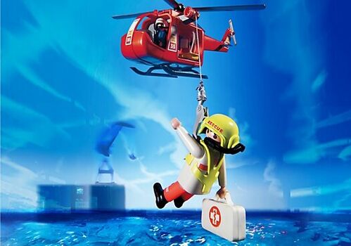 PLAYMOBIL- HELICPTERO Y LANCHA DE SALVAMENTO MARTIMO