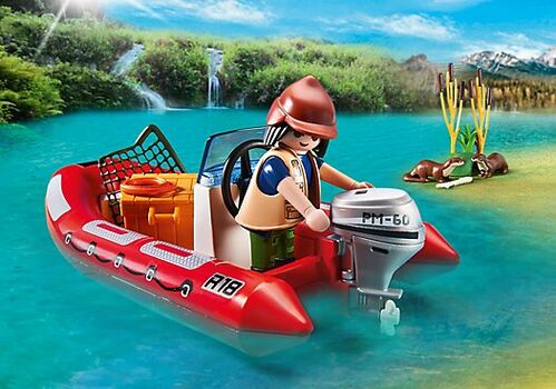 PLAYMOBIL - BOTE HINCHABLE CON EXPLORADORES