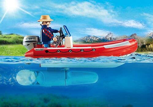 PLAYMOBIL - BOTE HINCHABLE CON EXPLORADORES